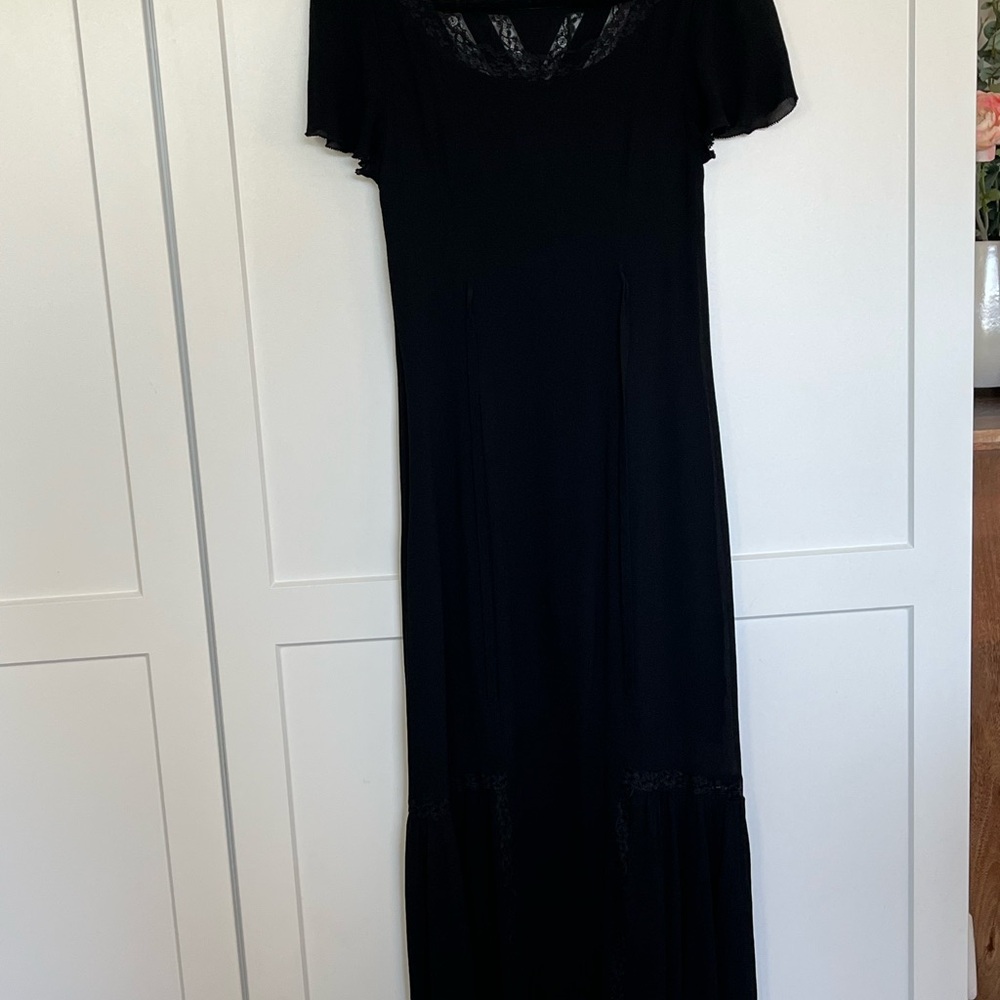 Reformation Black Midi Dress with Lace Detail - Picture 3 of 4